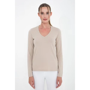 Organik Pamuk T-Shirt, Uzun Kollu V Yaka  - Aspen