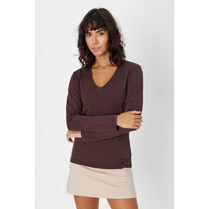 Organik Pamuk T-Shirt, Uzun Kollu V Yaka  - Aspen