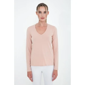 Organik Pamuk T-Shirt, Uzun Kollu V Yaka  - Aspen