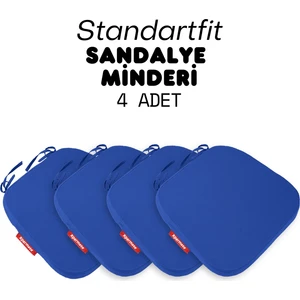 4'lü Standartfit Oval Sandalye Minderi Fermuarlı Yıkanabilir Kılıf Bağcıklı Su ve Yağ Itici 42 x 42 x 5 Mavi