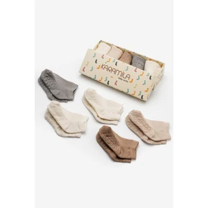 Doğal Bambu 5'li Set Bebek Patik Çorap ( +6 Ay Sonrası Kaydırmaz Silikon Tabanlı )