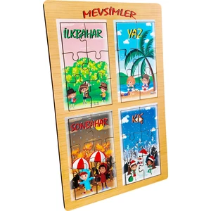 Eğitici Ahşap Oyuncak | Dört Mevsim, Mevsimler Eğitici Ahşap Bul-Tak Puzzle