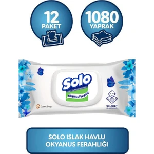 Okyanus Ferahlığı Islak Mendil 12'li Set 1080 Yaprak Bebekler İçin Dermatolojik Olarak Test Edilmiş
