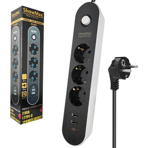 SH-4628 3lü Akım Korumalı Priz 2 Metre Anahtarlı 10A 2500 Watt 2xusb 1xtype-C
