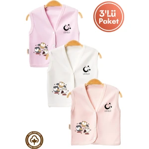 Unisex Bebek Baykuş Baskılı Organik Pamuklu 3-6-9 Ay 3lü Penye Bebek Yelek Set