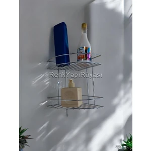 Renk Yapı Rüyası Üçgen Metal 2 Katlı Köşeli Paslanmaz Krom Ikili Banyo Köşeliği Şampuanlık Köşelik Banyo Rafı