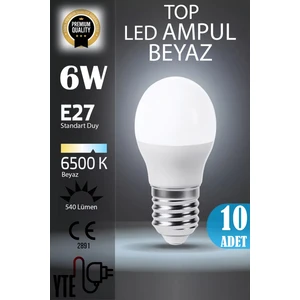 10 Adet  Kaliteli Beyaz 6W Top LED Ampul E27 Duy