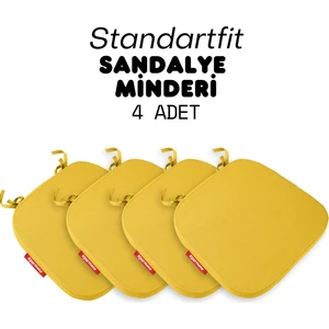 4'lü Standartfit Oval Sandalye Minderi Fermuarlı Yıkanabilir Kılıf Bağcıklı Su ve Yağ Itici 42 x 42 x 5 Sarı