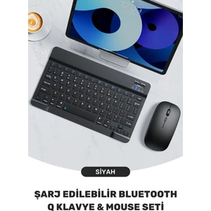 Tüm Cihazlar Ile Uyumlu Taşınabilir Şarj Edilebilir Bluetooth Kablosuz Klavye ve Mouse Seti