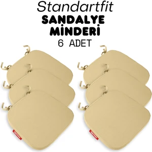 6'lı Standartfit Oval Sandalye Minderi Fermuarlı Yıkanabilir Kılıf Bağcıklı Su ve Yağ Itici 42 x 42 x 5 Bej