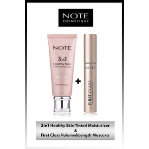 NOTE 3 In 1 Tinted Ton Eşitleyici 50 SPF Krem & First Class Hacim ve Uzatma Etkili Maskara Makyaj Seti