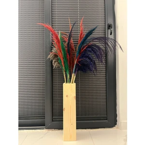 Dekoratif Ahşap Vazo Pampas Yapay Çiçek Vazosu 50 cm