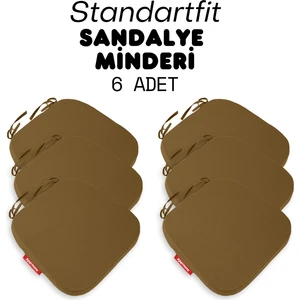6'lı  Standartfit Oval Sandalye Minderi Fermuarlı Yıkanabilir Kılıf Bağcıklı Su ve Yağ Itici 42 x 42 x 5 Kahverengi