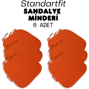 6'lı  Standartfit Oval Sandalye Minderi Fermuarlı Yıkanabilir Kılıf Bağcıklı Su ve Yağ Itici 42 x 42 x 5 Kiremit