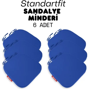 6'lı  Standartfit Oval Sandalye Minderi Fermuarlı Yıkanabilir Kılıf Bağcıklı Su ve Yağ Itici 42 x 42 x 5 Mavi
