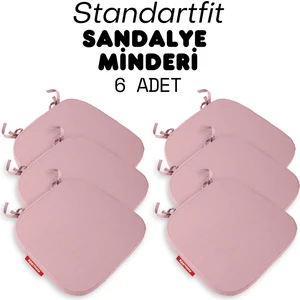 6'lı  Standartfit Oval Sandalye Minderi Fermuarlı Yıkanabilir Kılıf Bağcıklı Su ve Yağ Itici 42 x 42 x 5 Pembe