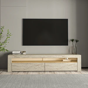 İnarch Dizayn Batı LED Işıklı 2 Kapaklı Tv Ünitesi Tv Sehpası Traverten