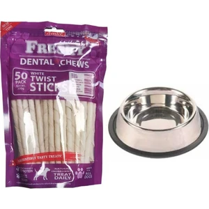 Dental Twists - Sütlü Burgu Çubuk - 50'li Maxi Paket Ve1 Adet Çelik Mama Kabı
