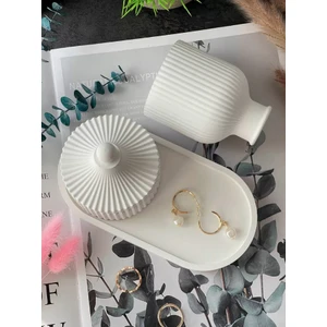 Nevhan Sanat Şık Beyaz Seramik Vazo ve Mumluk Seti - Modern ve Minimalist Dekorasyon