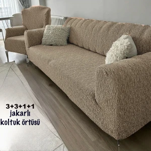 Koltuk Örtüsü 3+3+1+1 Takımı Lastikli Esnek Yıkanabilir Çekyat Kanepe Kılıfı.