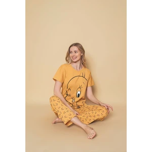 Sude Homewear Kadın Tweety Desenli Basic Yaka Kısa Kol Pijama Takımı