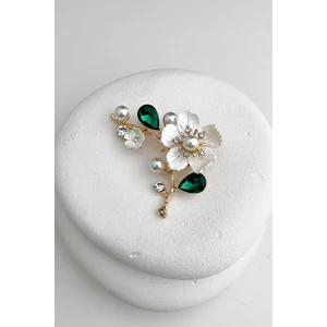 Taş Inci Detaylı Çiçek Broş (6cm)