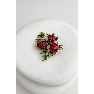 Altın Rengi Kırmızı Narlar Broş (4cm)