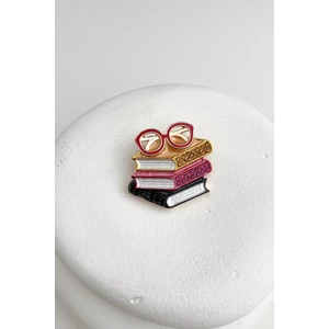 Gözlük Detaylı Taşlı Kitaplar Broş (3cm)