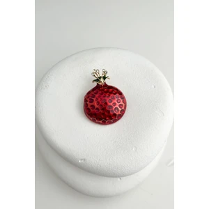 Taş Detaylı Mineli Kırmızı Nar Broş (4 cm)