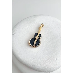 Siyah Mineli Taş Detaylı Gitar Broş (5cm)