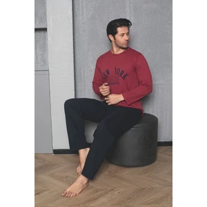 Sude Homewear Erkek Bordo Yazı Desenli Iki Iplik (Kışlık) Pijama Takımı