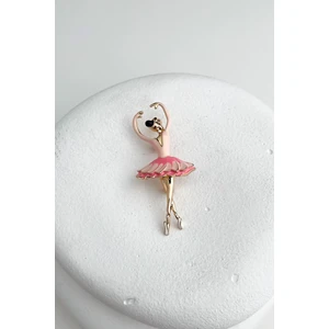 Pembe Kıyafetli Mineli Balerin Broş (5cm)