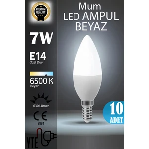 10 Adet  Kaliteli Beyaz 7W Mum LED Ampul E14 Duy