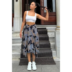 Kadın Laci & Ekru Desenli, Asimetrik Kesim, Hareketli, Rahat Moda Etek
