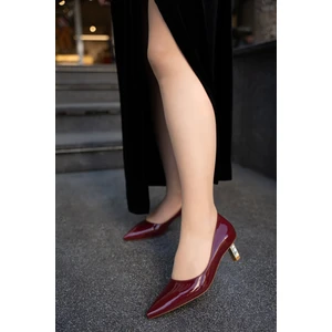 Novas Bordo Rugan Taşlı Topuk Detaylı Kadın Topuklu Ayakkabı