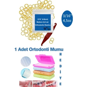 Diş Teli Lastiği (Takma Aparatı Hediyeli) - Ağız Içi Lastik 3/16 Medium 4,5oz 4.8mm 100 Adet