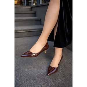 Novas Bordo Rugan Taşlı Topuk Detaylı Kadın Topuklu Ayakkabı