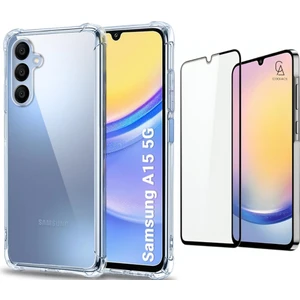 Samsung Galaxy A15 Uyumlu Köşe Dolgulu Anti Shock Telefon Kılıfı ve 5d Kırılmaz Cam Ekran Koruyucu