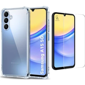 Samsung Galaxy A15 Uyumlu Köşe Dolgulu Anti Shock Telefon Kılıfı ve Kırılmaz Cam Ekran Koruyucu