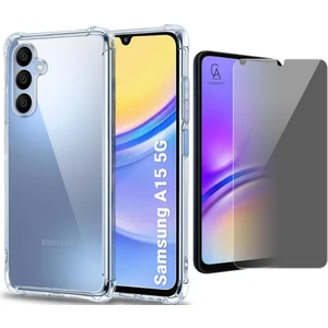 Samsung Galaxy A15 Uyumlu Köşe Dolgulu Anti Shock Telefon Kılıfı ve Hayalet Privacy Ekran Koruyucu