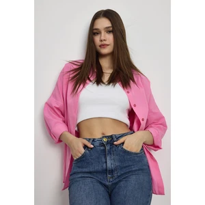6621A Arkası Robalı Gömlek Şeker Pembe