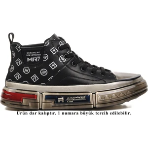 152-18220 Siyah Hakiki Deri Erkek Hi Sneaker