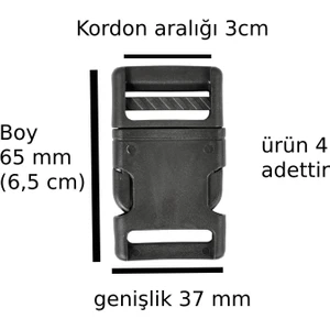 Kilitli Toka Sırt Çanta Toka Aparatı  Plastik Çanta Tokası Klipsli Ayarlı Toka Geçmeli 4 Adet Kordon Aralığı 3 cm