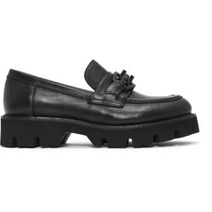 Kadın Siyah Deri Maskülen Loafer 25SFD180318