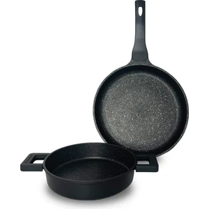 Granit Döküm Yeni Model 26 cm Tava 20 cm Sahan Silikon Tutacaklı Set