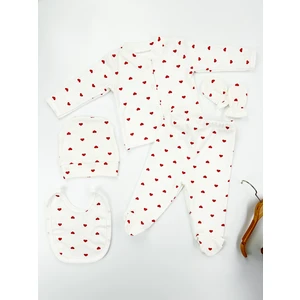 5'li Siyah&kırmızı Kalpli  Pamuk Yenidoğan Bebek Hastane Çıkışı