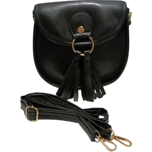 Elnes Group Kadın Siyah Halka Püskül Detaylı Omuz Çanta