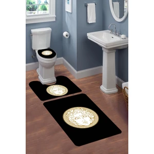Doruklar Home Collection Yıkanabilir Kaymaz Tabanlı Modern Desenli 3'lü Klozet Takımı Banyo Paspas Seti APL03