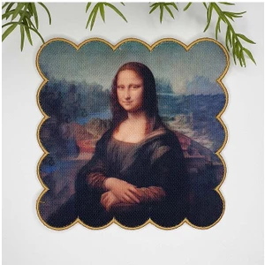 Mona Lisa Tablo Tasarımlı Nakış Kenar Yıkanabilir Kokteyl Peçetesi 1 Adet