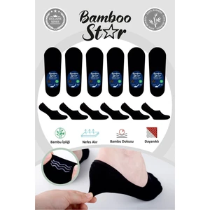 Bamboo Star Bambu Erkek Babet Siyah Çorap Dikişsiz Görünmez Kaydırman Topuk Silikonlu Premium 6'Lı Siyah